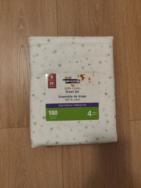 Mainstays White Sheet Set with Gray Star Print - 4 Piece